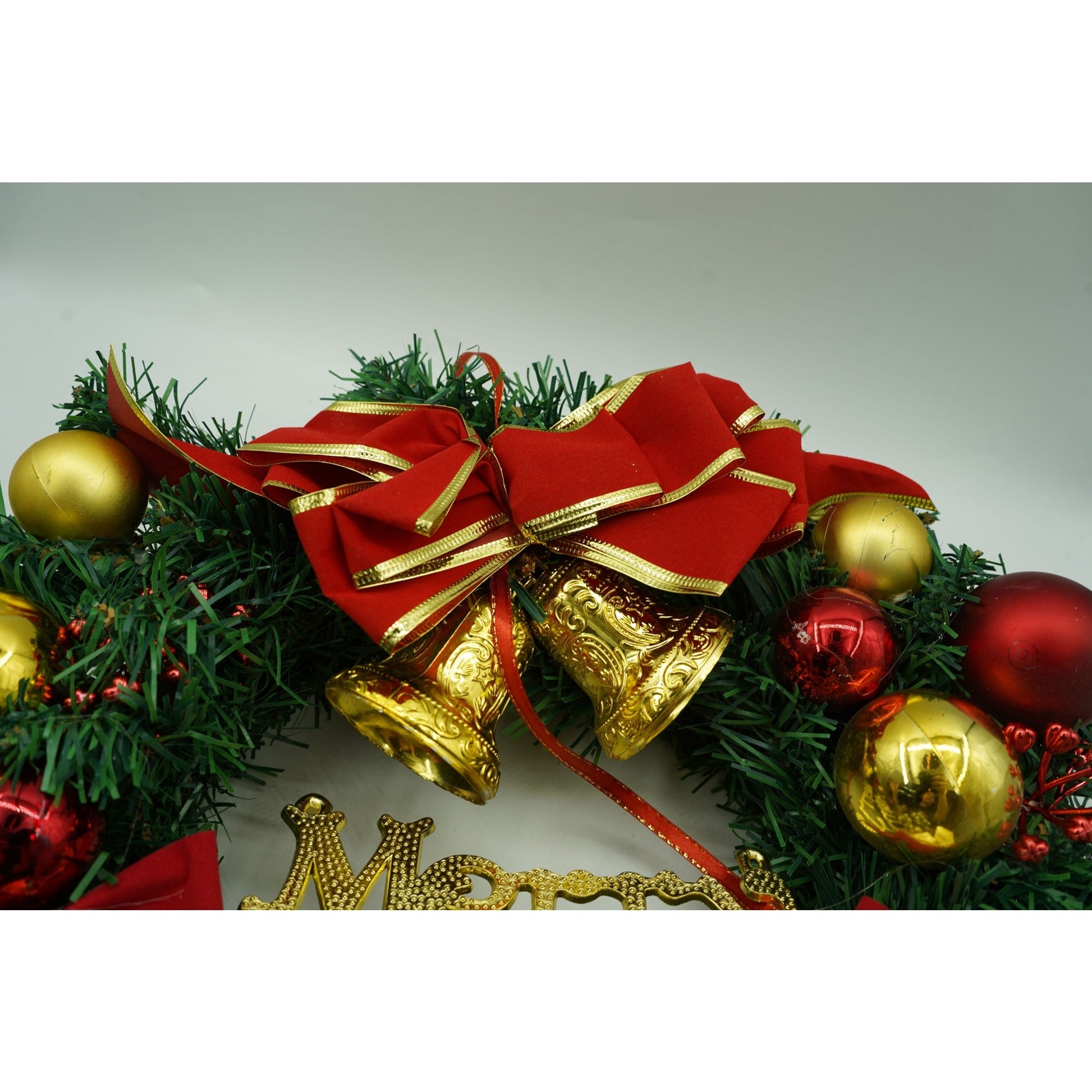 Coronita de Craciun pentru usa, Rosu/Auriu/Verde, 40 cm, PVC, Artificiala, Decorata, Interior/Exterior, Klevo