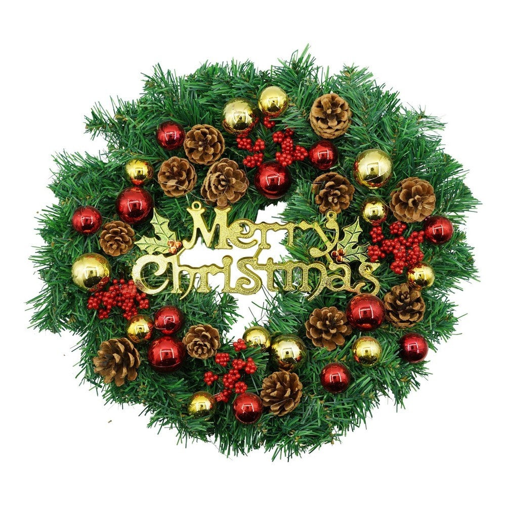 Coronita de Craciun pentru usa, Rosu-Auriu-Verde, 40 cm, PVC, Artificiala, Decorata, Interior/Exterior, Klevo