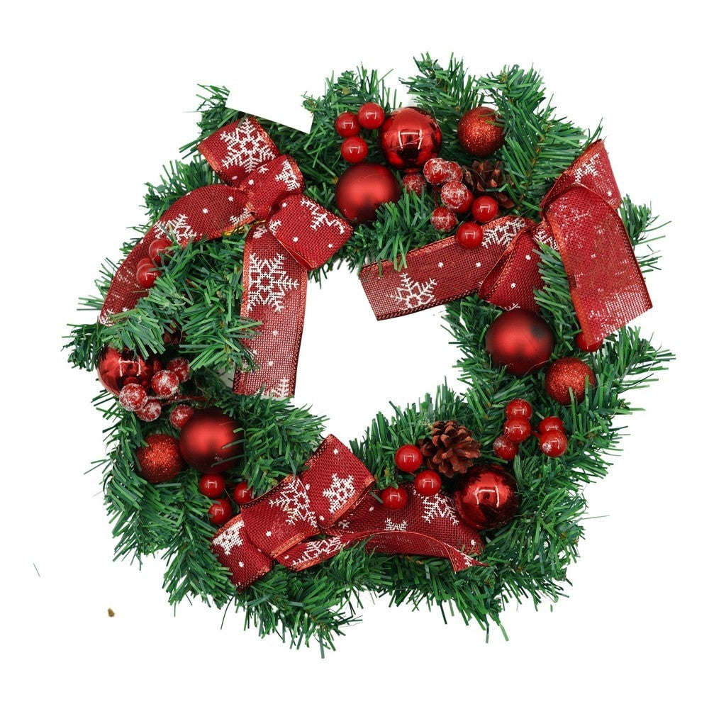 Coronita de Craciun pentru usa, Rosu/Verde, 35 cm, PVC, Artificiala, Decorata, Interior/Exterior, Klevo
