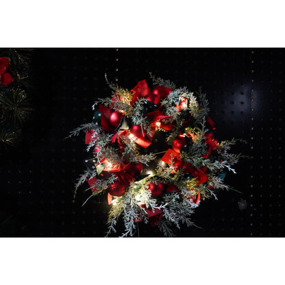 Coronita de Craciun pentru usa, Rosu/Verde, 40 cm, PVC, Artificiala, Decorata, cu LED, Interior/Exterior, Klevo