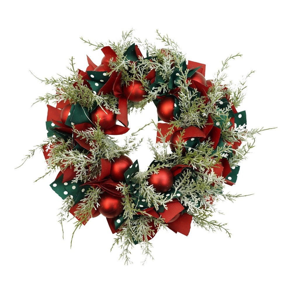 Coronita de Craciun pentru usa, Rosu/Verde, 40 cm, PVC, Artificiala, Decorata, cu LED, Interior/Exterior, Klevo