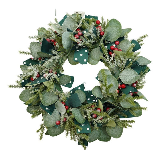 Coronita de Craciun pentru usa, Rosu-Verde, 40 cm, PVC, Artificiala, Decorata, Interior/Exterior, Klevo