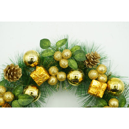 Coronita de Craciun pentru usa, Verde/Auriu, 35 cm, PVC, Artificiala, Decorata, Interior/Exterior, Klevo