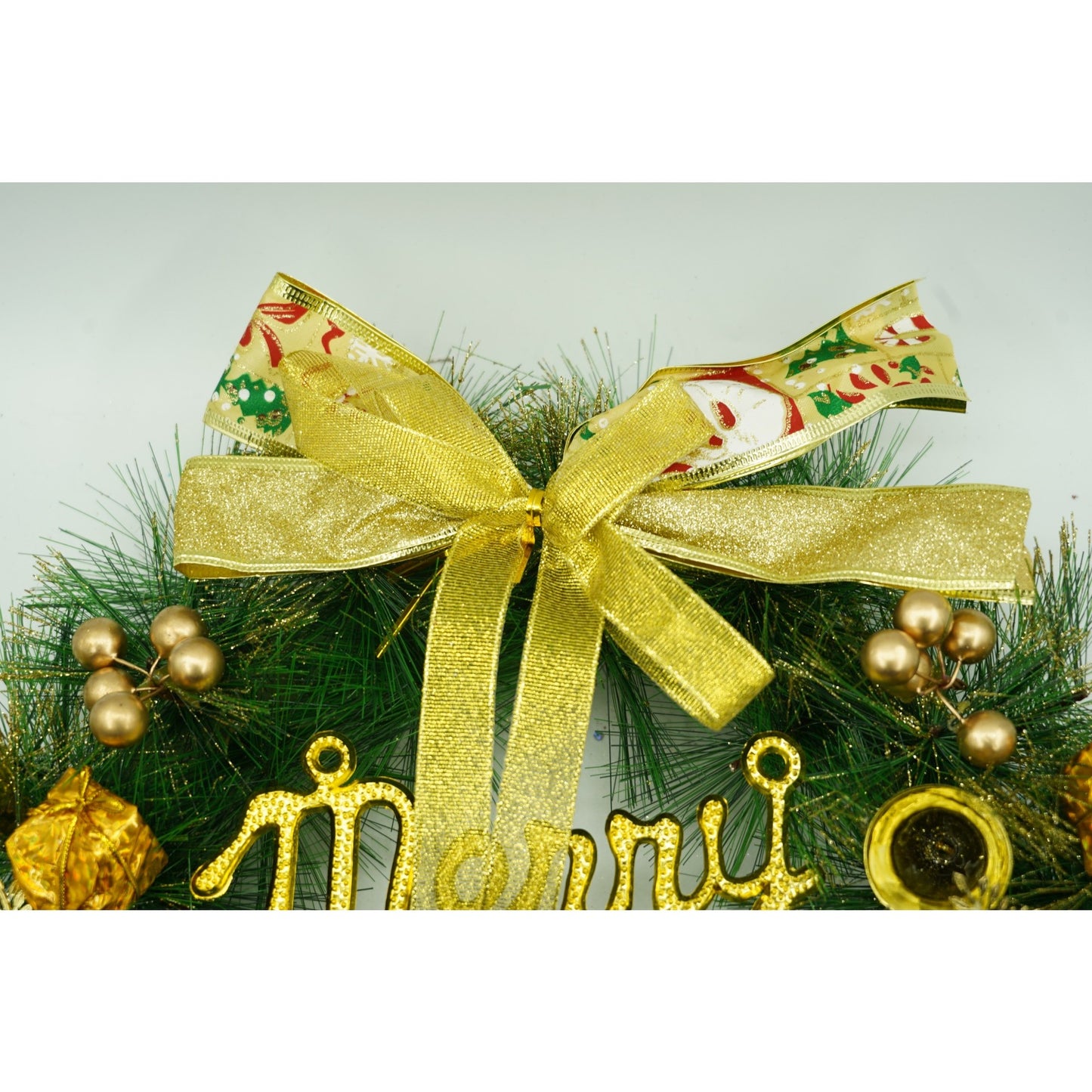 Coronita de Craciun pentru usa, Verde/Auriu, 40 cm, PVC, Artificiala, Decorata, Interior/Exterior, Klevo