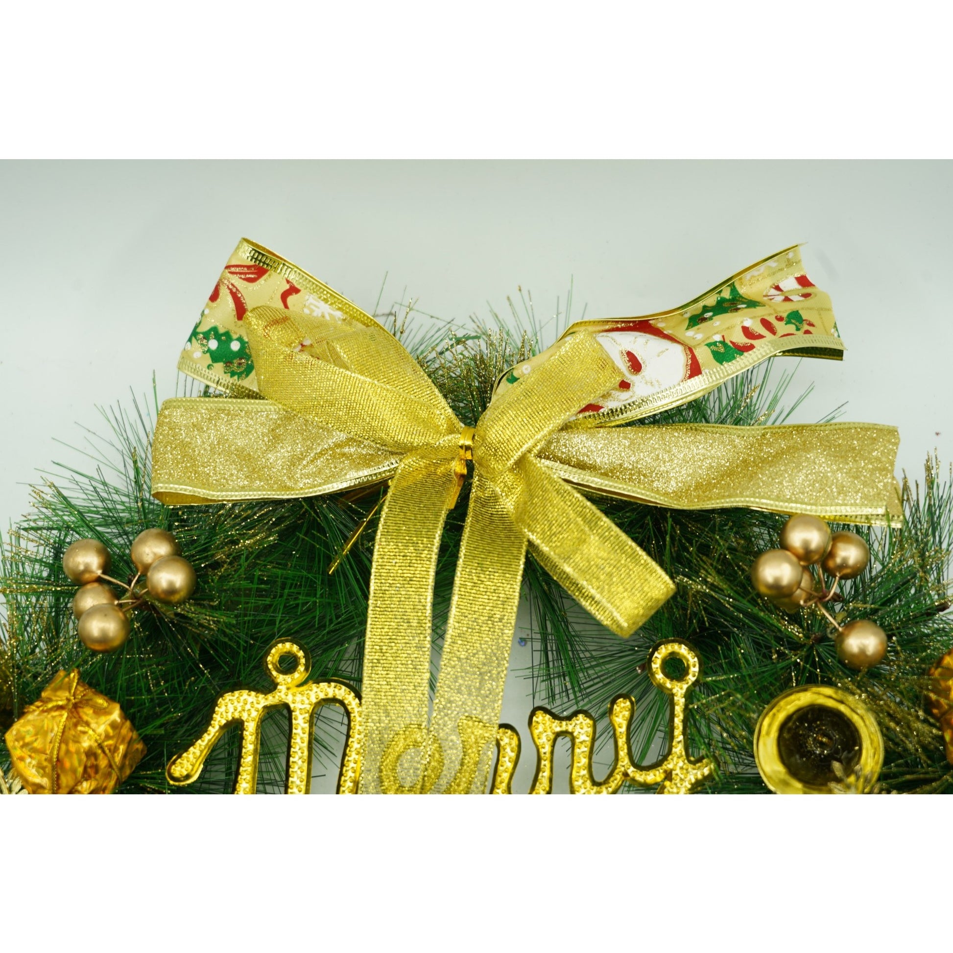Coronita de Craciun pentru usa, Verde/Auriu, 40 cm, PVC, Artificiala, Decorata, Interior/Exterior, Klevo