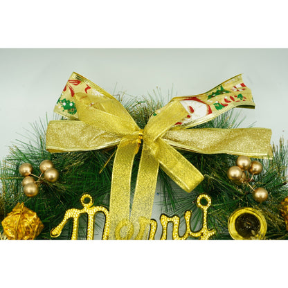 Coronita de Craciun pentru usa, Verde/Auriu, 40 cm, PVC, Artificiala, Decorata, Interior/Exterior, Klevo