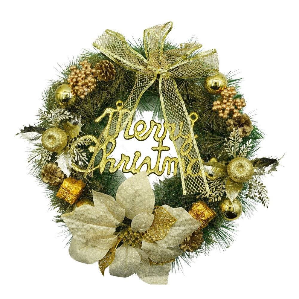 Coronita de Craciun pentru usa, Verde-Auriu, 40 cm, PVC, Artificiala, Decorata, Interior/Exterior, Klevo