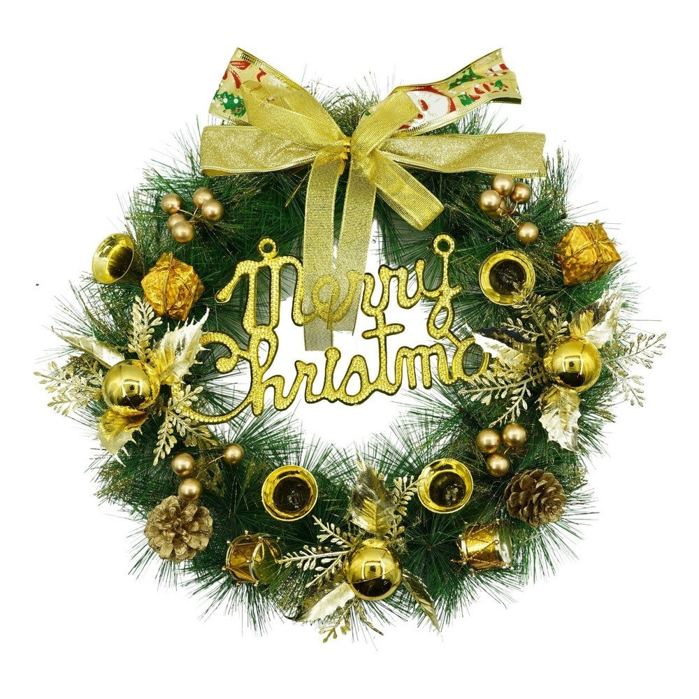 Coronita de Craciun pentru usa, Verde/Auriu, 40 cm, PVC, Artificiala, Decorata, Interior/Exterior, Klevo