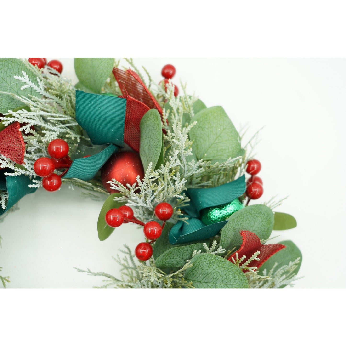 Coronita de Craciun pentru usa, Verde/Rosu, 40 cm, PVC, Artificiala, Decorata, Interior/Exterior, Klevo