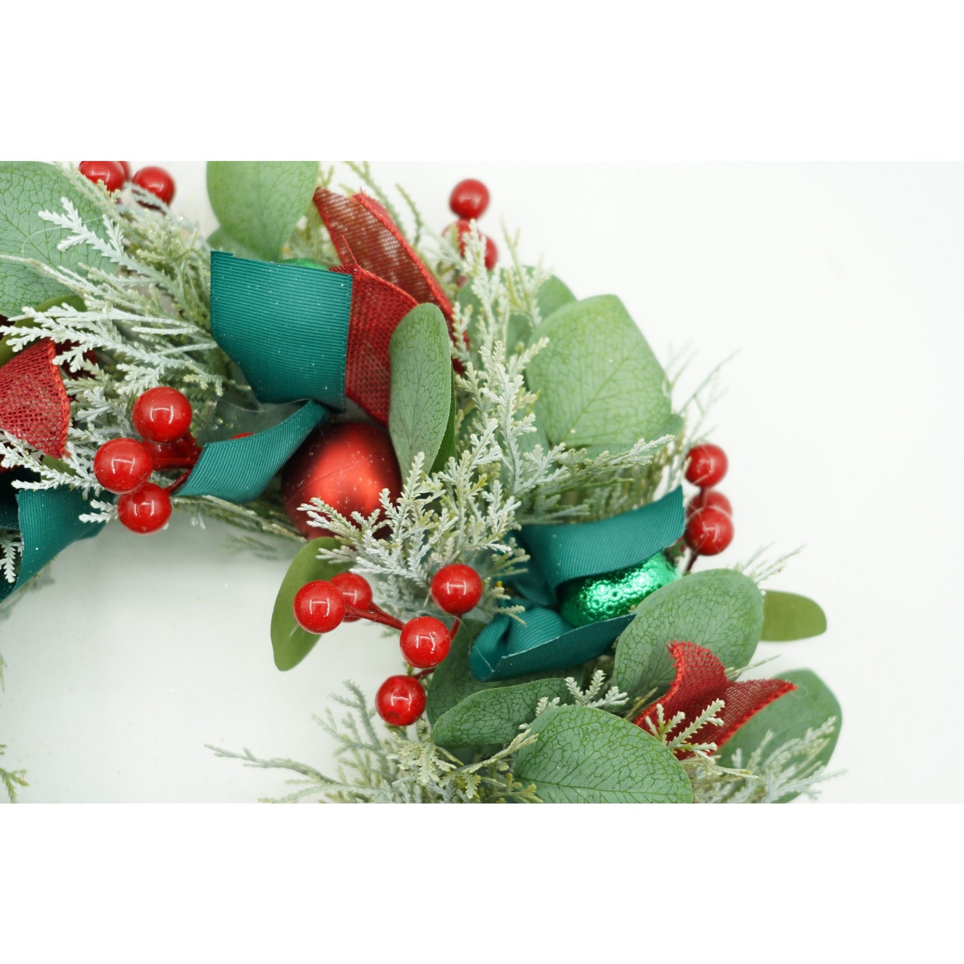 Coronita de Craciun pentru usa, Verde/Rosu, 40 cm, PVC, Artificiala, Decorata, Interior/Exterior, Klevo