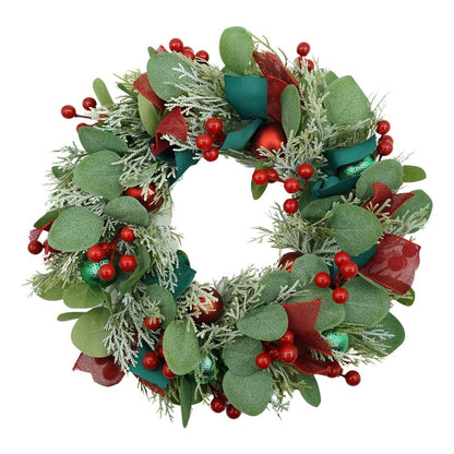 Coronita de Craciun pentru usa, Verde/Rosu, 40 cm, PVC, Artificiala, Decorata, Interior/Exterior, Klevo