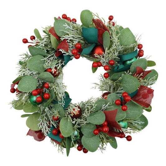 Coronita de Craciun pentru usa, Verde/Rosu, 40 cm, PVC, Artificiala, Decorata, Interior/Exterior, Klevo