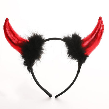 Coronita Deghizare, Klevo, Model Cornite Devil, Rosu Satinat cu Puf Negru, Marime Universala