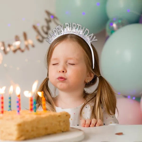 Coronita Decorativa pentru Petreceri, Klevo, Tema Aniversare, Model Happy Birthday, Marime Universala, Argintiu
