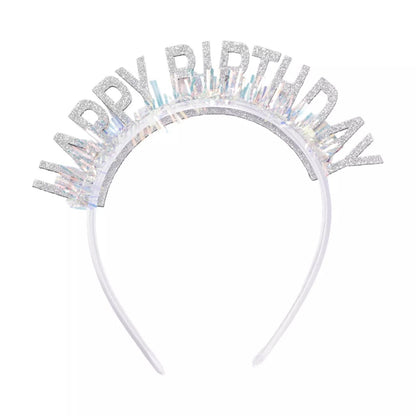 Coronita Decorativa pentru Petreceri, Klevo, Tema Aniversare, Model Happy Birthday, Marime Universala, Argintiu