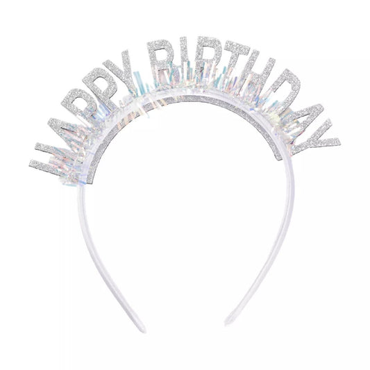 Coronita Decorativa pentru Petreceri, Klevo, Tema Aniversare, Model Happy Birthday, Marime Universala, Argintiu