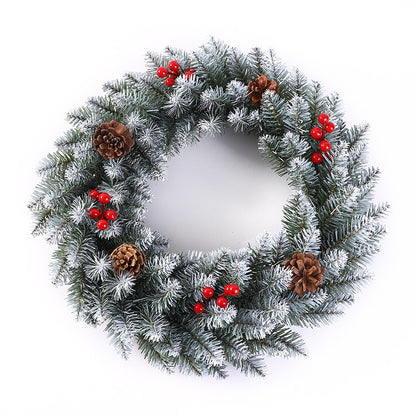 Coronita pentru Craciun Klevo, 50 cm, din brad artificial, decorata cu conuri si merisoare, Alb