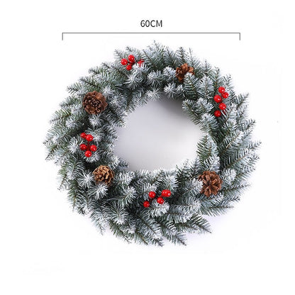 Coronita pentru Craciun Klevo, 60 cm, din brad artificial, decorata cu conuri si merisoare, Alb/Verde