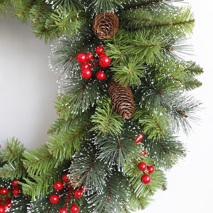 Coronita pentru Craciun Klevo, 60 cm, din brad artificial, decorata cu conuri si merisoare, Verde