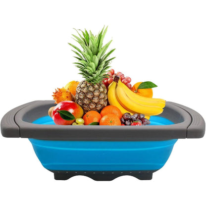 Cos de Scurgere Retractabil pentru Chiuveta, Klevo, cu Filtru, pentru Fructe si Legume, de Uz Casnic, 39x12 cm, Design Extensibil pana la 61 cm, cu Manere de Prindere, Albastru