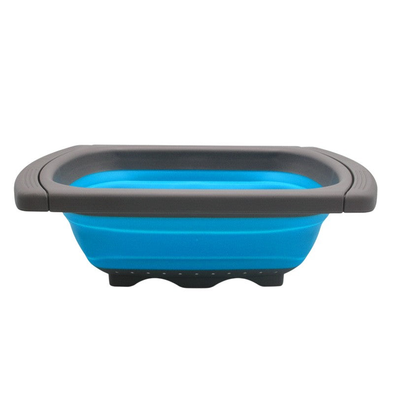 Cos de Scurgere Retractabil pentru Chiuveta, Klevo, cu Filtru, pentru Fructe si Legume, de Uz Casnic, 39x12 cm, Design Extensibil pana la 61 cm, cu Manere de Prindere, Albastru
