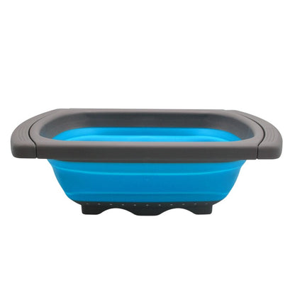 Cos de Scurgere Retractabil pentru Chiuveta, Klevo, cu Filtru, pentru Fructe si Legume, de Uz Casnic, 39x12 cm, Design Extensibil pana la 61 cm, cu Manere de Prindere, Albastru