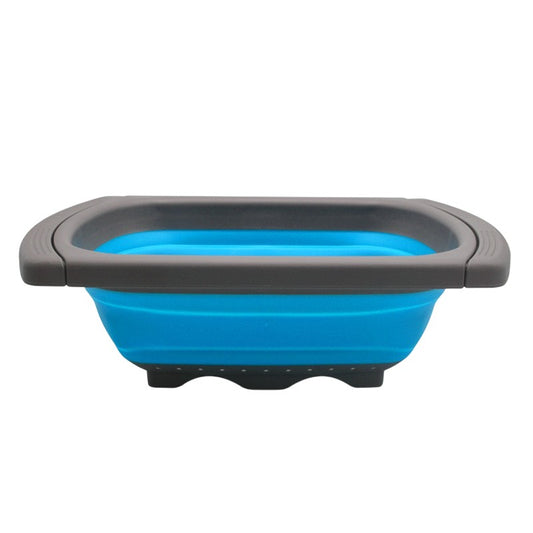 Cos de Scurgere Retractabil pentru Chiuveta, Klevo, cu Filtru, pentru Fructe si Legume, de Uz Casnic, 39x12 cm, Design Extensibil pana la 61 cm, cu Manere de Prindere, Albastru