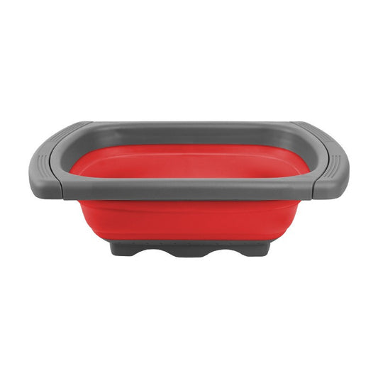 Cos de Scurgere Retractabil pentru Chiuveta, Klevo, cu Filtru, pentru Fructe si Legume, de Uz Casnic, 39x12 cm, Design Extensibil pana la 61 cm, cu Manere de Prindere, Rosu