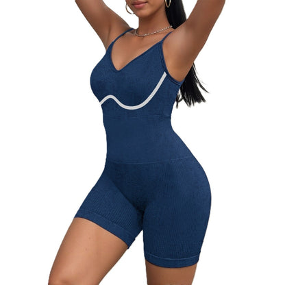 Costum de Fitness/Yoga, Klevo, One Piece, pentru Femei, Material Elastic, Spandex, Albastru, Marime M