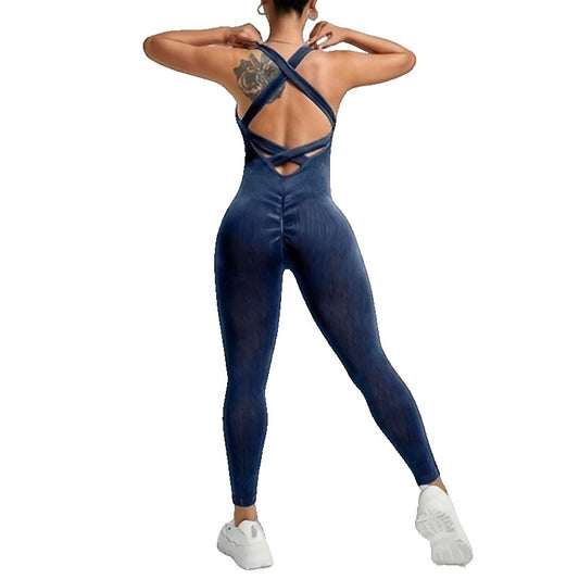 Costum Sport de Dama, Klevo, One Piece, pentru Yoga, Elastic, Fara Cusaturi, Albastru Marin, Marime L