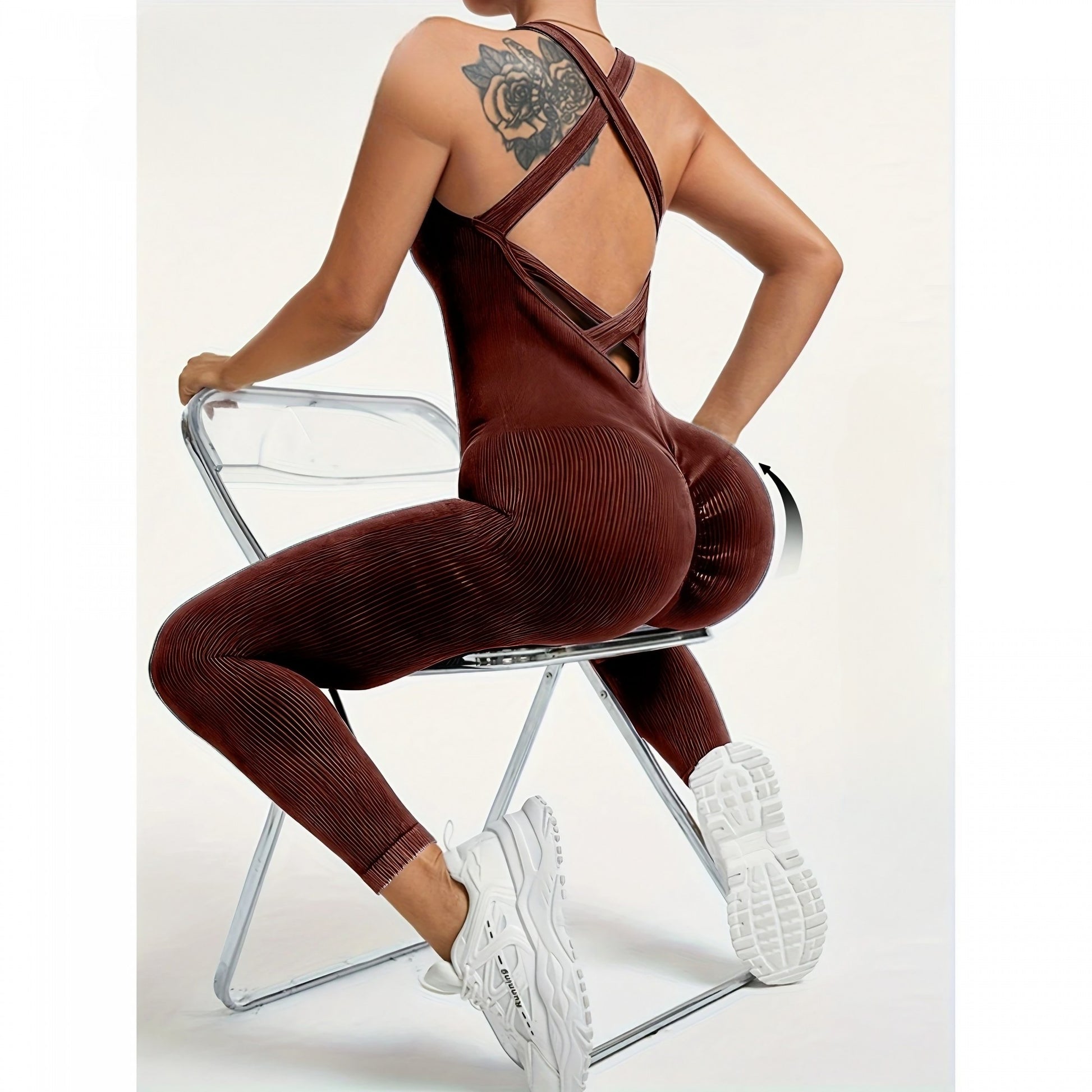 Costum Sport de Dama, Klevo, One Piece, pentru Yoga, Elastic, Fara Cusaturi, Maro Inchis, Marime L