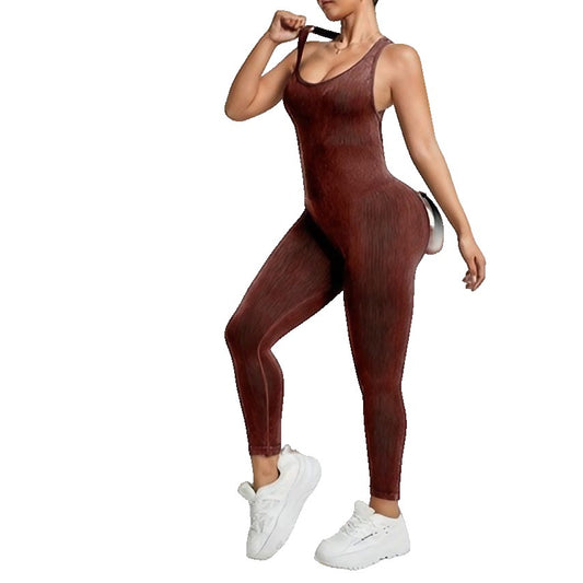 Costum Sport de Dama, Klevo, One Piece, pentru Yoga, Elastic, Fara Cusaturi, Maro Inchis, Marime L