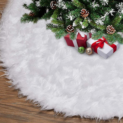Covor pentru bradul de Craciun, diametru 90 cm, blana grosime 7 cm, alb