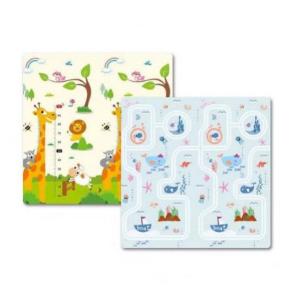 Covoras de Joaca pentru Copii Termic cu 2 Fete, Klevo, Model Girafe si Calatorie pe Mare, cu Spuma, Impermeabil, Antiderapant, 200cm x 180cm x 0.8cm