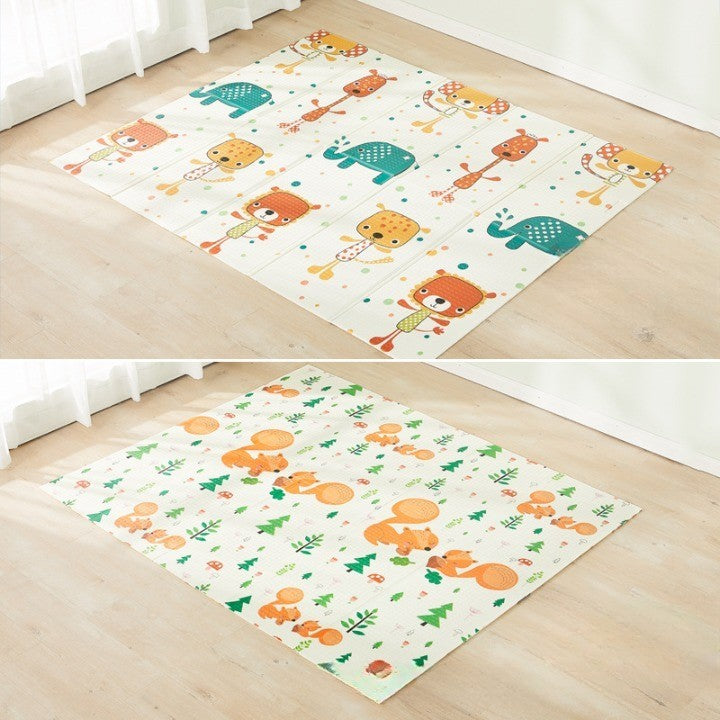 Covoras de Joaca pentru Copii Termic cu 2 Fete, Klevo, Model Veverite si Elefanti, cu Spuma, Impermeabil, Antiderapant, 200cm x 180cm x 1cm