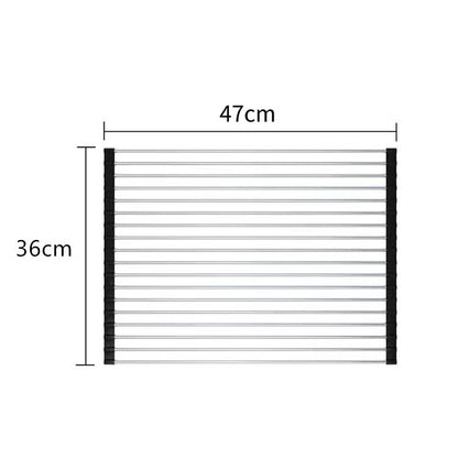 Covoras de Scurgere pentru Chiuveta Bucatarie, din Otel Inoxidabil, Suport Chiuveta, Pliabil, Antiderapant, Usor de Curatat si de Depozitat, 47x36 cm, 18 Tuburi, Negru