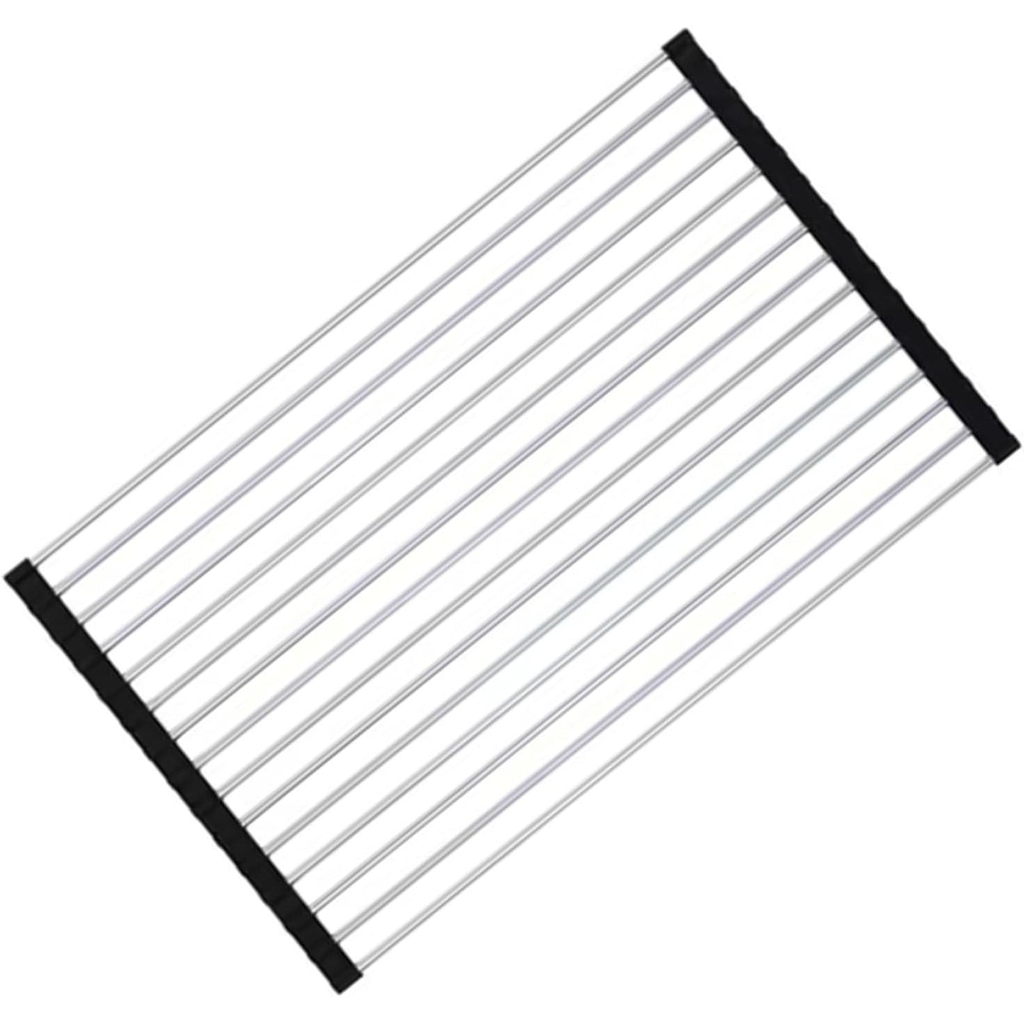 Covoras de Scurgere pentru Chiuveta Bucatarie, din Otel Inoxidabil, Suport Chiuveta, Pliabil, Antiderapant, Usor de Curatat si de Depozitat, 37x30 cm, 15 Tuburi, Negru