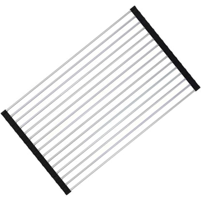 Covoras de Scurgere pentru Chiuveta Bucatarie, din Otel Inoxidabil, Suport Chiuveta, Pliabil, Antiderapant, Usor de Curatat si de Depozitat, 37x30 cm, 15 Tuburi, Negru