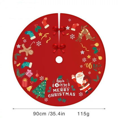 Covoras pentru Bradul de Craciun, Klevo, din Tesatura Pufoasa, cu Fundite de Prindere, Model Mos Craciun, Rosu, Diametru 90 cm