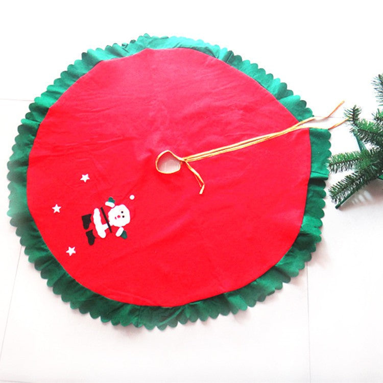 Covoras pentru Bradul de Craciun, Klevo, din Tesatura Pufoasa, cu Fundite de Prindere, Model Mos Craciun, Rosu/ Verde, Diametru 90 cm