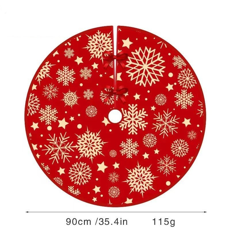 Covoras pentru Bradul de Craciun, Klevo, din Tesatura Pufoasa, cu Fundite de Prindere, Model Stelute, Rosu, Diametru 90 cm