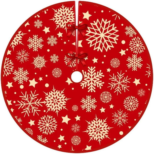 Covoras pentru Bradul de Craciun, Klevo, din Tesatura Pufoasa, cu Fundite de Prindere, Model Stelute, Rosu, Diametru 90 cm
