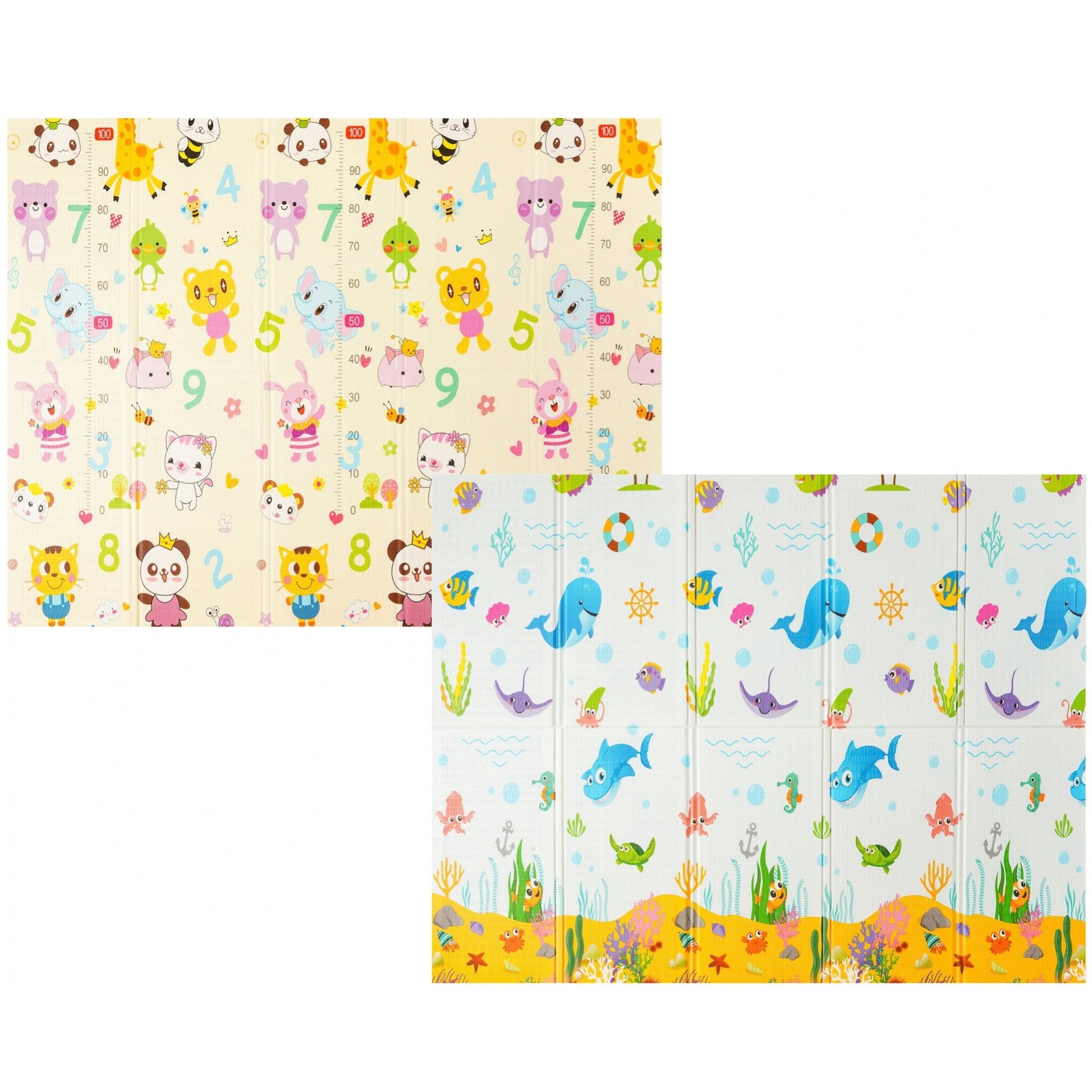 Covoras pentru Copii, Klevo, cu 2 Fete, Model Animale Marine/Exotice, din XPE+PE, Impermeabil, Antiderapant, Protectie Termica, +3 Luni, Pliabil, 150 x 200 x 1.5 cm, Multicolor
