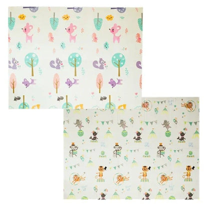 Covoras pentru Copii, Klevo, cu 2 Fete, Model Caprioare/Circ, din XPE+PE, Impermeabil, Antiderapant, Protectie Termica, +3 Luni, Pliabil, 150 x 200 x 1 cm, Multicolor