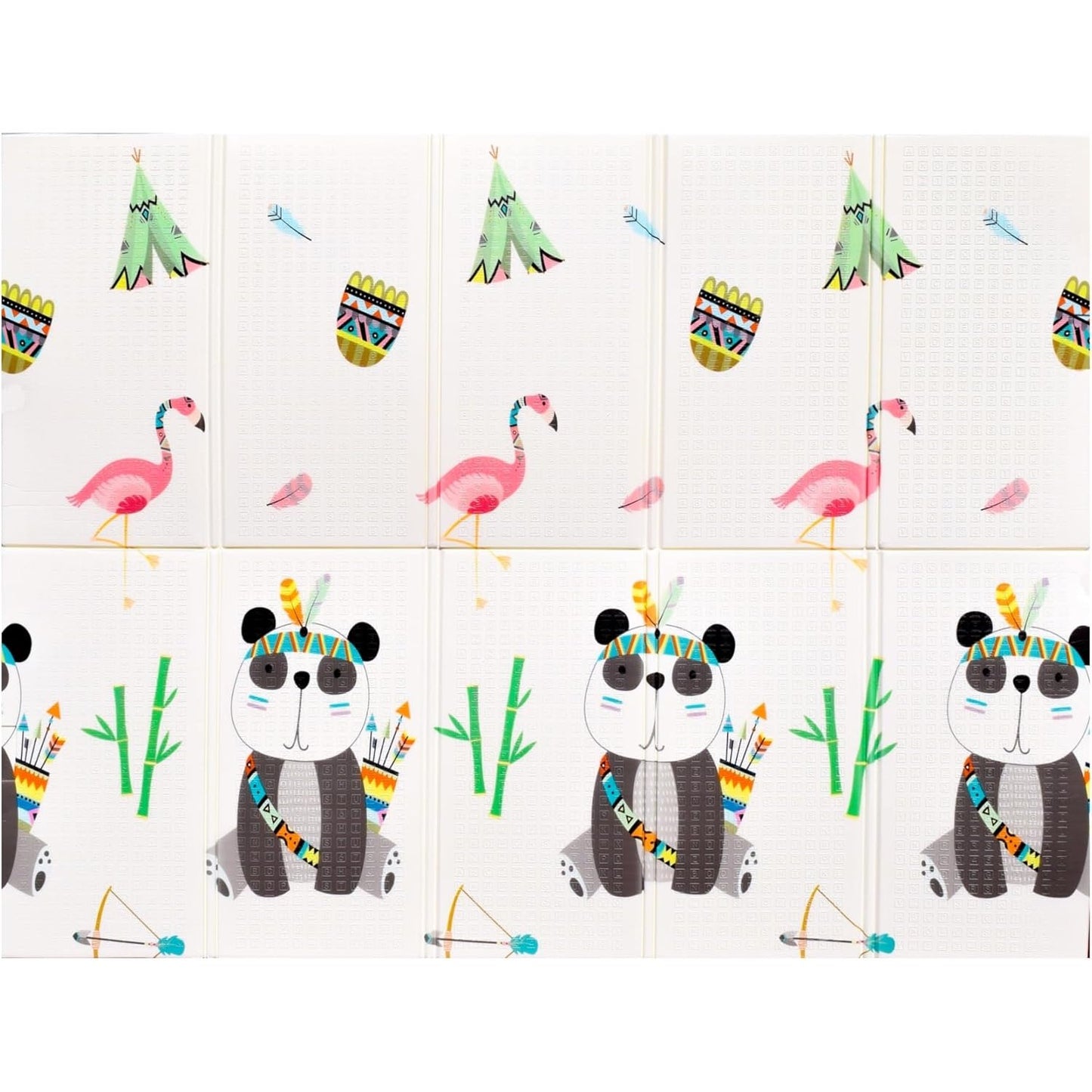 Covoras pentru Copii, Klevo, cu 2 Fete, Model Caprioare/Panda, din XPE+PE, Impermeabil, Antiderapant, Protectie Termica, +3 Luni, Pliabil, 150 x 200 x 1 cm, Multicolor