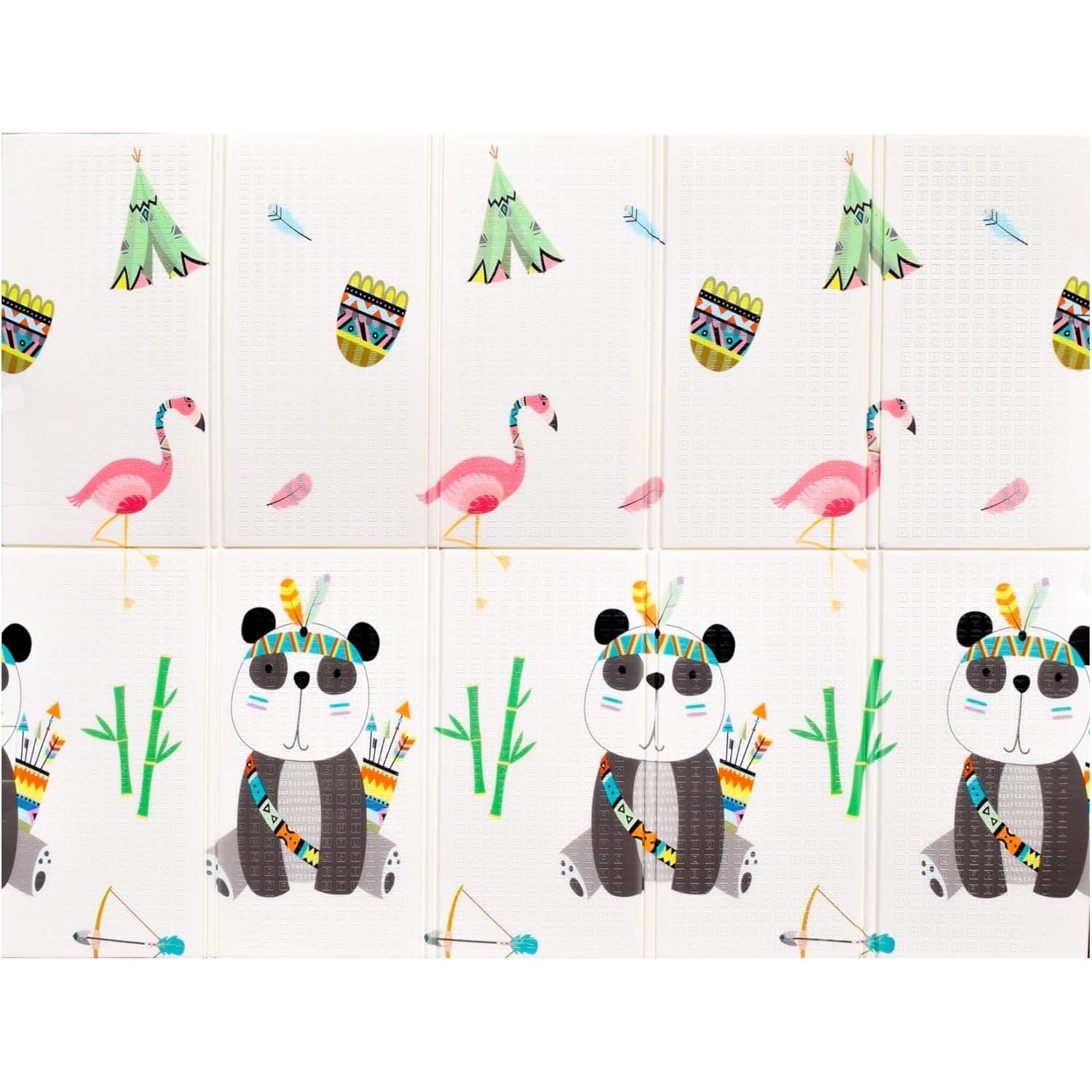 Covoras pentru Copii, Klevo, cu 2 Fete, Model Caprioare/Panda, din XPE+PE, Impermeabil, Antiderapant, Protectie Termica, +3 Luni, Pliabil, 150 x 200 x 1 cm, Multicolor