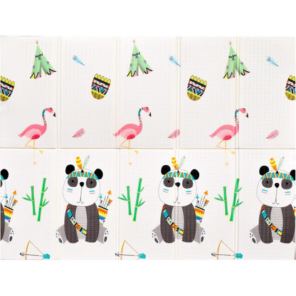 Covoras pentru Copii, Klevo, cu 2 Fete, Model Caprioare/Panda, din XPE+PE, Impermeabil, Antiderapant, Protectie Termica, +3 Luni, Pliabil, 150 x 200 x 1 cm, Multicolor