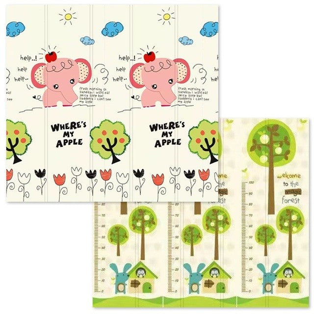 Covoras pentru Copii, Klevo, cu 2 Fete, Model Elefantei/Padure, din XPE+PE, Impermeabil, Antiderapant, Protectie Termica, +3 Luni, Pliabil, 150 x 200 x 1.5 cm, Multicolor
