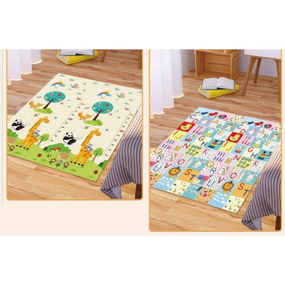 Covoras pentru Copii, Klevo, cu 2 Fete, Model Litere/Girafe, din XPE+PE, Impermeabil, Antiderapant, Protectie Termica, +3 Luni, Pliabil, 180 x 200 x 1 cm, Multicolor