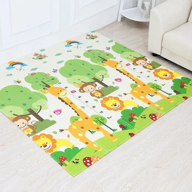 Covoras pentru Copii, Klevo, cu 2 Fete, Model Oras/Safari, din XPE+PE, Impermeabil, Antiderapant, Protectie Termica, +3 Luni, Pliabil, 180 x 200 x 1 cm, Multicolor